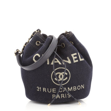 Chanel Deauville Drawstring Bucket Bag Lurex Canvas Medium