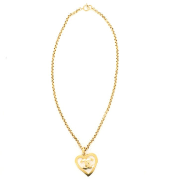 Chanel Vintage CC Heart Pendant Long Necklace Metal