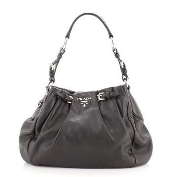 Prada Buckle Pleated Shoulder Bag Soft Calf Large
