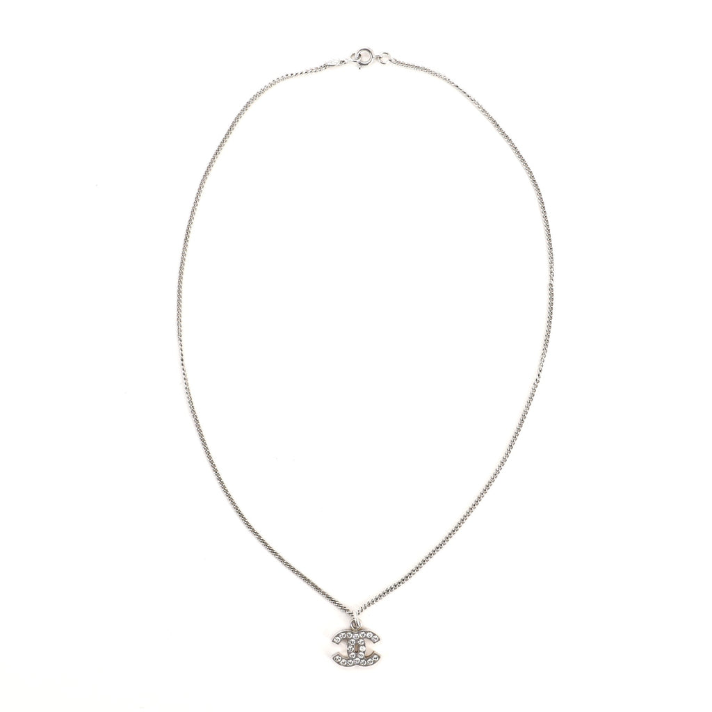Chanel CC Crystal Logo Necklace Metal Silver 64445159