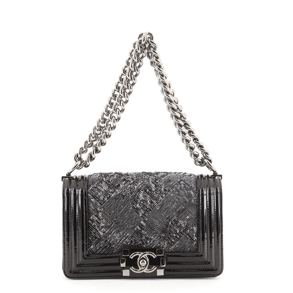 Boy Flap Bag Sequin with Patent Small