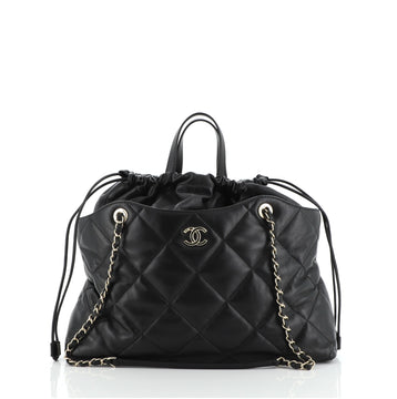 Chanel CC Drawstring Shopping Tote Quilted Lambskin Large