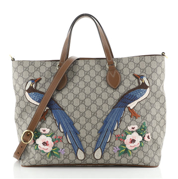 Gucci Convertible Soft Tote Embroidered GG Coated Canvas Medium