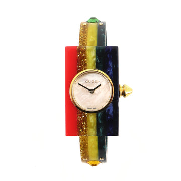 Gucci Rainbow Vintage Web Quartz Watch Crystal Embellished Resin with Stainless Steel and Mother of Pearl 24