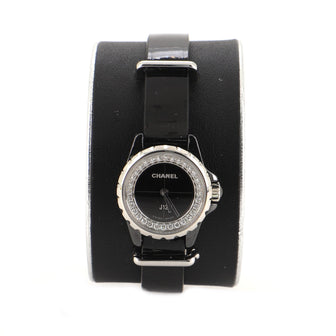 Chanel J12 XS Quartz Watch Ceramic and Stainless Steel with Diamond Flange and Leather 19