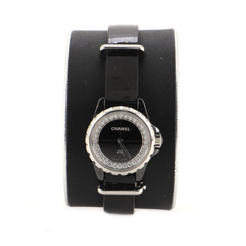 Chanel J12 XS Quartz Watch Ceramic and Stainless Steel with Diamond Flange and Leather 19