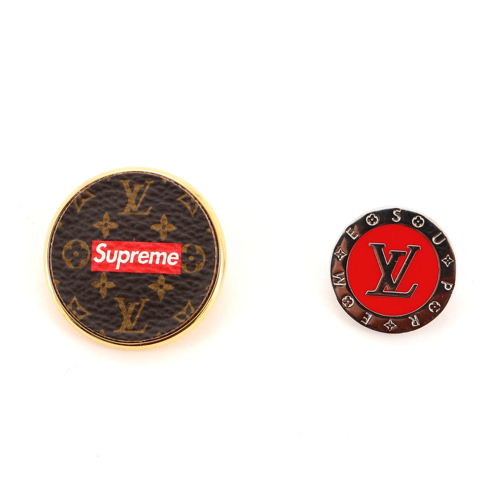 Louis Vuitton Supreme Pin Set Brooch Metal Brown 64445301
