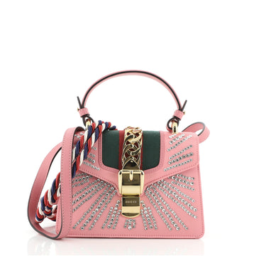 Gucci Sylvie Top Handle Bag Crystal Embellished Satin Mini