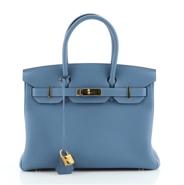 Hermes Birkin bag 30 Blue glacier Togo leather Gold hardware