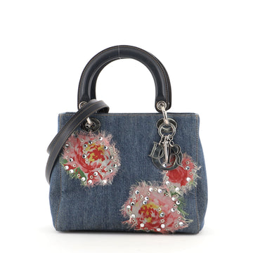 Christian Dior Vintage Lady Dior Bag  Embellished Denim Medium