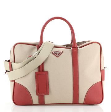 Prada Convertible Zip Around Briefcase Canvas with Saffiano Leather Large