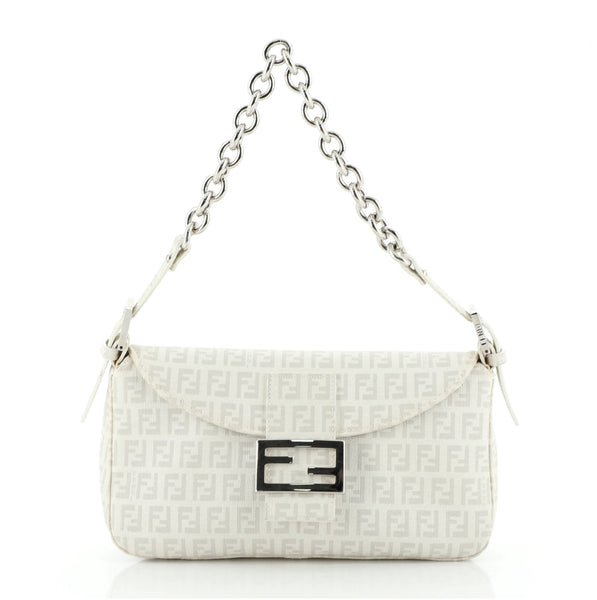 Fendi Flap Shoulder Bag Zucchino Canvas Small White 64445548