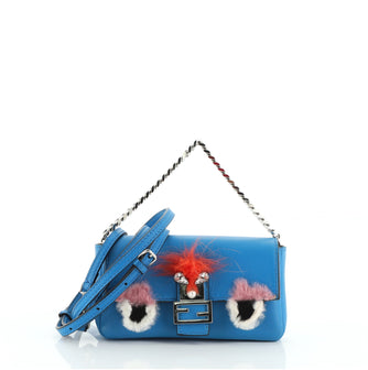 Fendi Monster Baguette Leather and Fur Micro