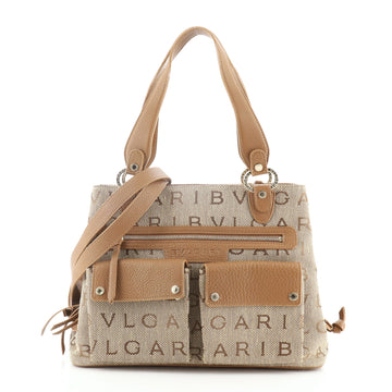 Bvlgari Double Front Pocket Convertible Tote Canvas with Leather Medium