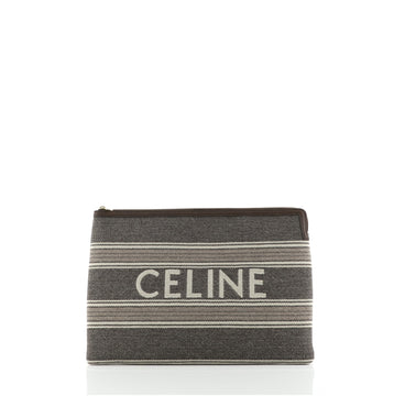Celine Logo Pouch Striped Canvas with Leather