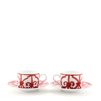 Hermes Balcon du Guadalquivir 4-Piece Teacup & Saucer Set Printed Porcelain