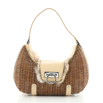 Salvatore Ferragamo Wicker Tote Fur