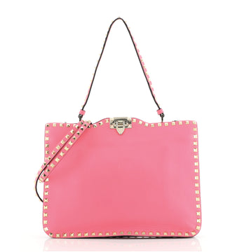 Valentino Rockstud Flip Lock Convertible Shoulder Bag Leather Medium