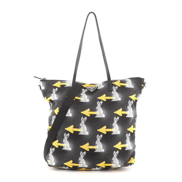 Prada Convertible Tote Printed Tessuto with Saffiano Large
