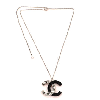 Chanel CC Bicolor Long Pendant Rhinestone and Resin Necklace