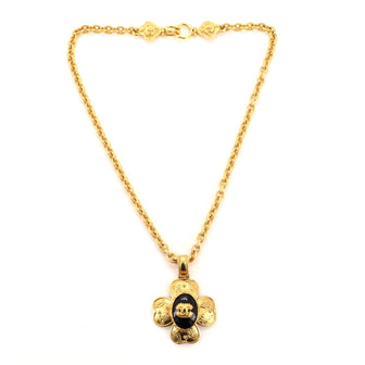 Chanel Vintage Clover Pendant Metal and Resin Necklace