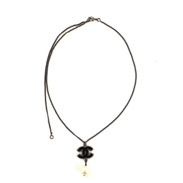 Chanel CC Pearl Drop Necklace Metal with Pearls
