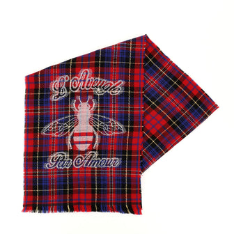 Gucci Bee Checkered Scarf Wool