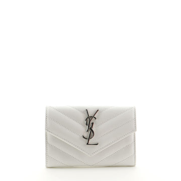 Saint Laurent Classic Monogram Flap Wallet Matelasse Chevron Leather Small