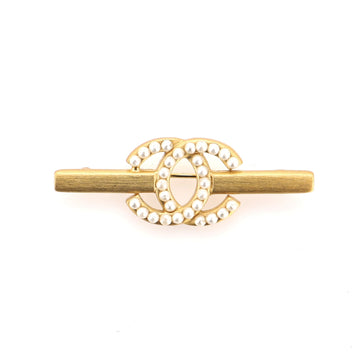 Chanel Logo Brooch Faux Pearl with Metal