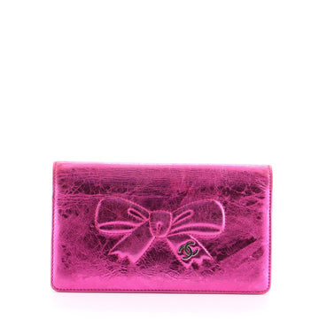 Chanel Bow Yen Wallet Embossed Aged Metallic Leather