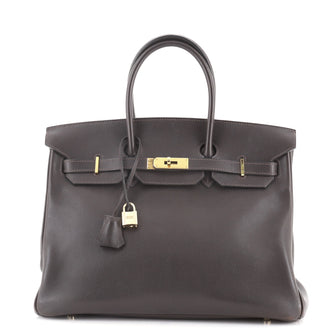 Hermes Birkin Handbag Brown Evergrain with Gold Hardware 35