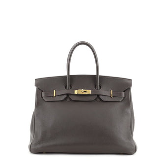 Hermes Birkin Handbag Brown Clemence with Gold Hardware 35