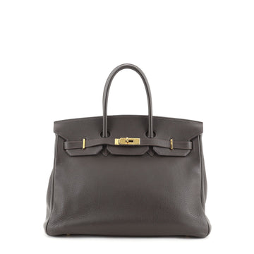 Hermes Birkin Handbag Brown Clemence with Gold Hardware 35