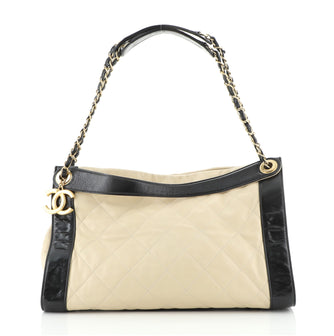 Chanel Two Tone CC Charm Tote Quilted Lambskin Medium