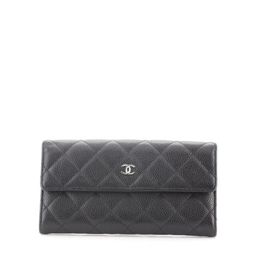 Chanel CC Gusset Flap Wallet Quilted Caviar Long