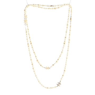 Chanel CC Long Necklace Faux Pearls and Metal