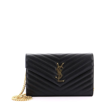 Saint Laurent Classic Monogram Wallet on Chain Matelasse Chevron Leather Medium