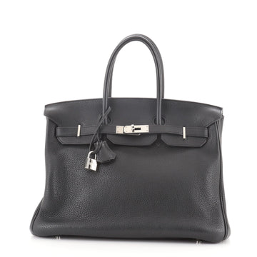 Hermes Birkin Handbag Black Clemence with Palladium Hardware 35