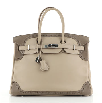 Hermes Birkin Ghillies Handbag Light and Grey Swift with Palladium Hardware 35