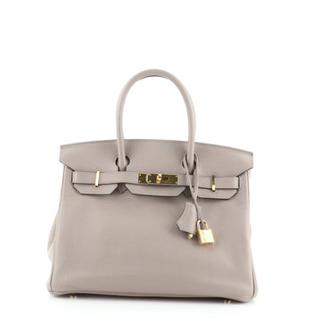 Hermes Birkin Handbag Grey Novillo with Gold Hardware 30