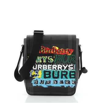 Burberry Greenford Graffiti Crossbody Bag Smoked Check Coated Canvas