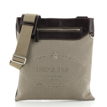 Prada Logo Front Zip Messenger Canvas Medium