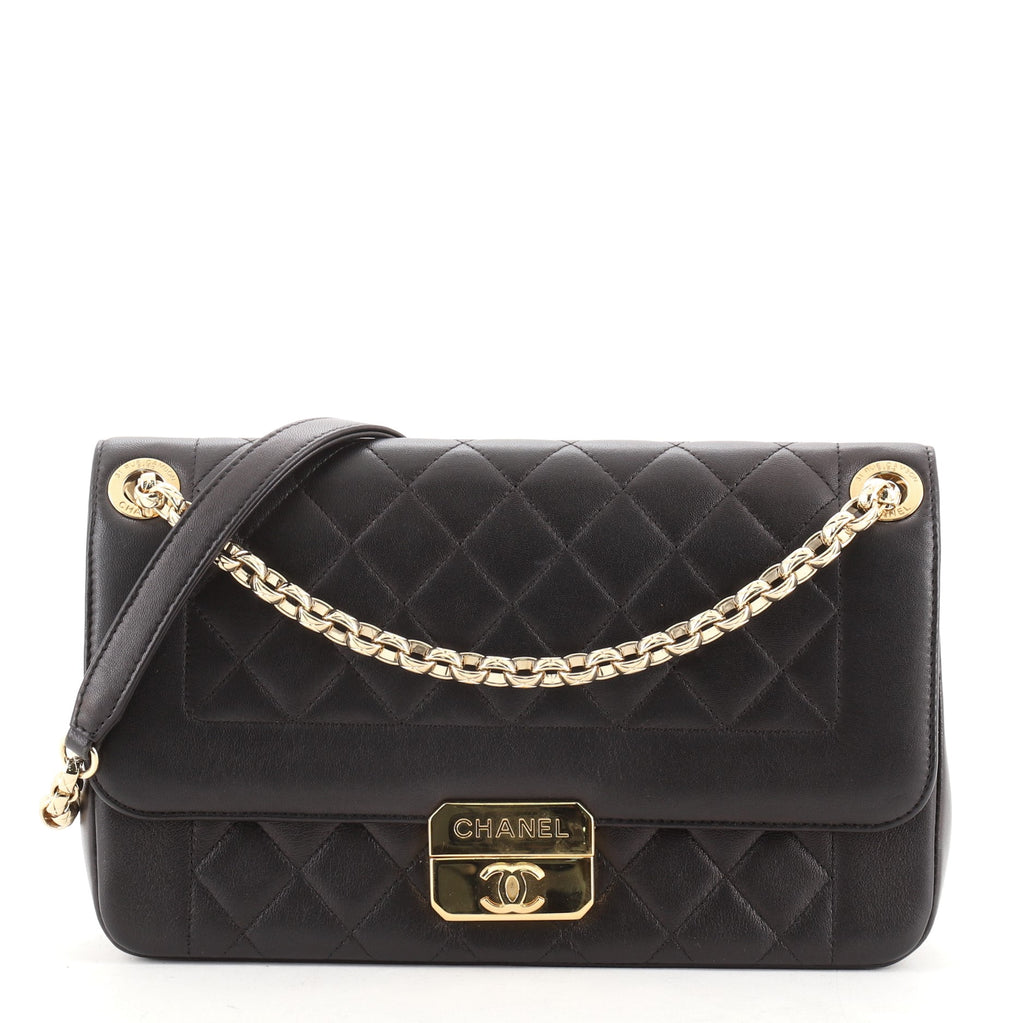 Pre-Owned Chanel Matelasse Coco Mark Reprint Tote Bag Ladies' Lambskin Black  (Good) 