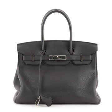 Hermes Birkin Handbag Black Clemence with Palladium Hardware 30