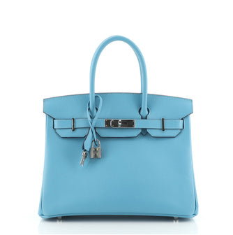 Hermes Birkin Handbag Blue Epsom with Palladium Hardware 30
