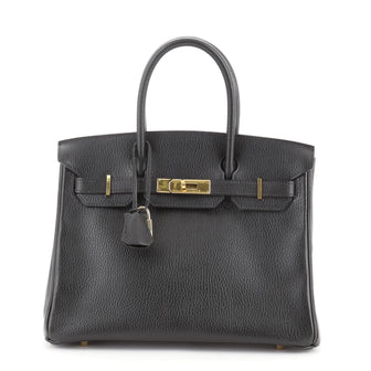 Hermes Birkin Handbag Black Ardennes with Gold Hardware 30