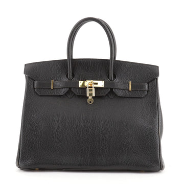 Hermes Birkin Handbag Black Chevre de Coromandel with Gold Hardware 35