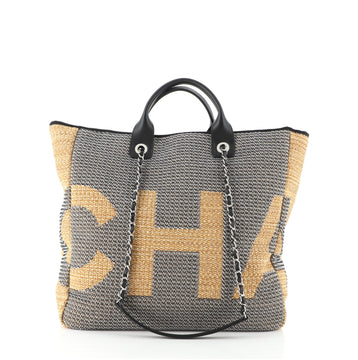 Chanel Deauville Logo Shopping Tote Printed Raffia Large