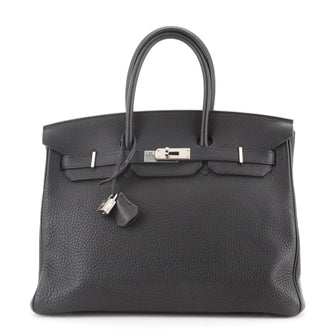 Hermes Birkin Handbag Black Clemence with Palladium Hardware 35