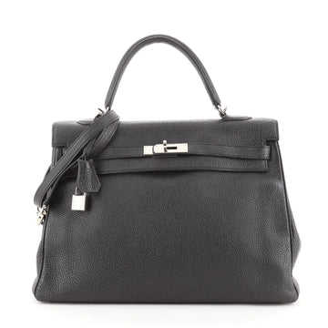 Hermes Kelly Handbag Black Togo with Palladium Hardware 35